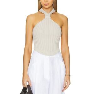 Line & Dot Ribbed Tan Leena Halter Top Size L